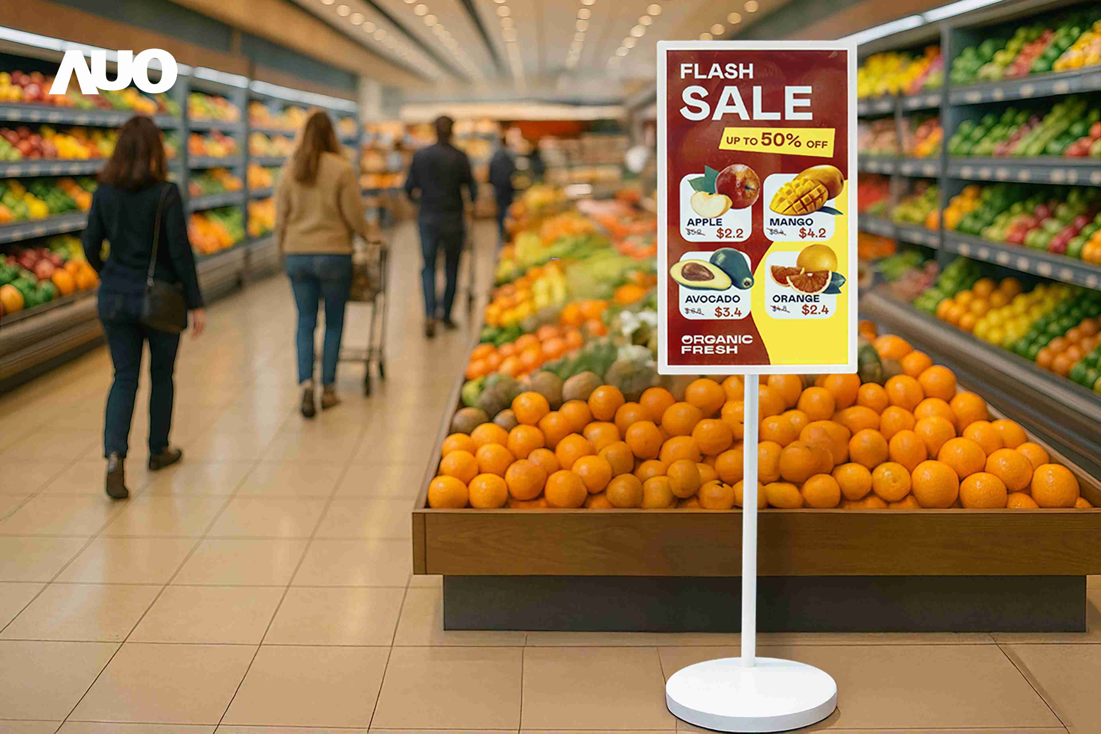 达擎首亮相低功耗、、、、全彩的〝aecoPost电子纸解决方案〞，，，仅在更新画面时需要微量的电力驱动，，无需布建电线的便捷设计，，，使其可灵活应用、、、随意置放，，，，并可透过云端或行动装置app，，轻松管理及排程广告内容，，，，晋升店头营销利器。。。